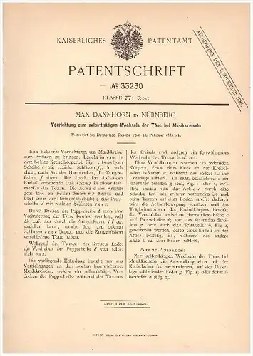 Original Patent - Max Dannhorn in Nürnberg , 1885 , Musikkreisel , Kreisel , Musik !!!