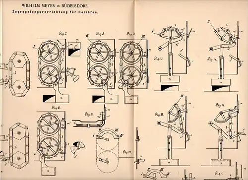 Original Patentschrift - W. Meyer in Büdelsdorf ,1898, Regelung für Heizöfen , Heizung , Ofen , Heizungsbau , Rendsburg