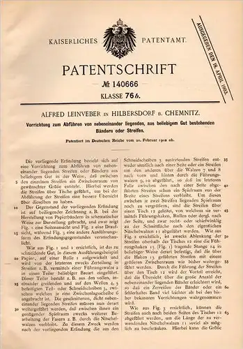 Original Patentschrift - A. Leinveber in Hilbersdorf b. Chemnitz , 1902 , Herstellung von Papierbändern , Papier !!!