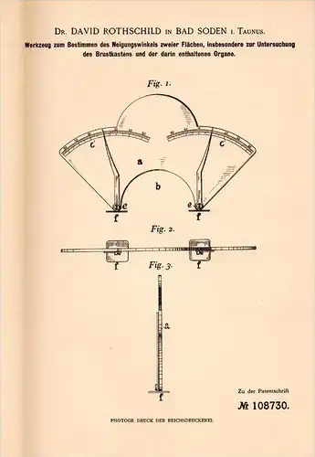 Original Patentschrift -Dr. D. Rothschild in Bad Soden i. Taunus 1899, Werkzeug zur Untersuchung, Organe , Arzt , Klinik