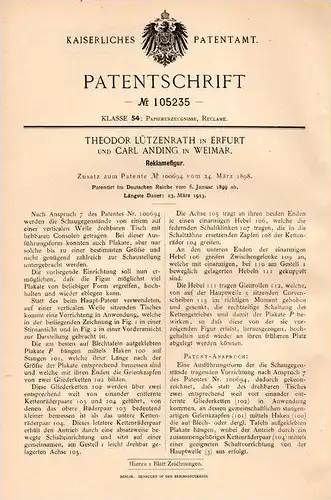 Original Patentschrift -T. Lützenrath und C. Anding in Erfurt und Weimar ,1899, Reklame - Figur , Werbung , Schaufenster