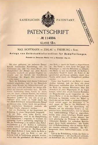 Original Patentschrift - M. Hoffmann in Zirlau b. Freiburg , 1899 , Anlage für Dampfkessel , Dampfmaschine , Schweidnitz