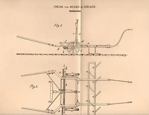 Original Patentschrift - Oscar von Hülsen in Steglitz - Berlin , 1901 , Hackmaschine , Pflug , Landwirtschaft , Agrar !!