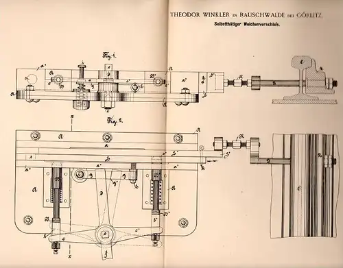 Original Patentschrift - T. Winkler in Rauschwalde b. Görlitz , 1892, Verschluß für Weiche , Weichen , Gleis , Eisenbahn