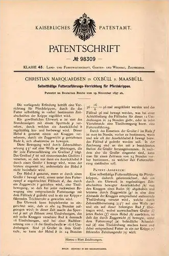 Original Patentschrift - C. Marquardsen in Oxbüll b. Maasbüll , 1897 , Futterkrippe für Pferde , Pferd , Krippe , Futter