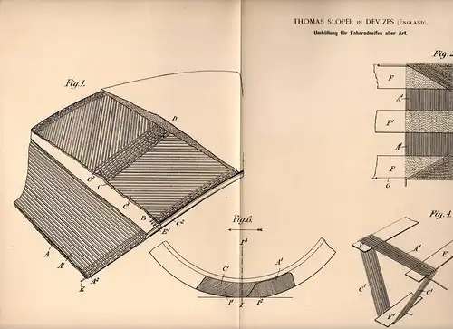 Original Patentschrift - Th. Sloper in Devizes , England , 1894 , Mantel for Reifen , Fahrrad , Tyre !!!