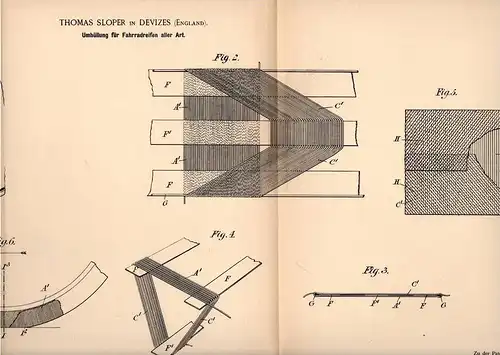 Original Patentschrift - Th. Sloper in Devizes , England , 1894 , Mantel for Reifen , Fahrrad , Tyre !!!