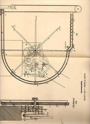 Original Patentschrift - H. Fussner in Erlangen , 1889 , Kugelkraftmaschine !!!