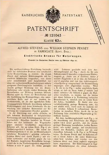 Original Patentschrift - W. Penney in Ramsgate , Kent , 1899 , Bremse für Motorwagen , Automobile !!!