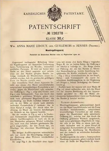 Original Patentschrift - A. Leroux in Rennes , 1900 , Apparat für Mund , Umformer , Chirurgie , Arzt !!!