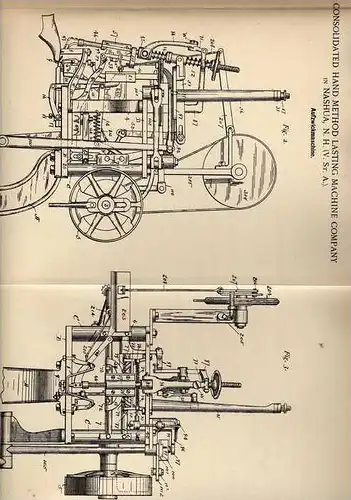 Original Patentschrift - Machine Comp. in Nashua , USA , 1891 , Aufzwickmaschine , Schuhe , Schuhmacher , Schuster !!!