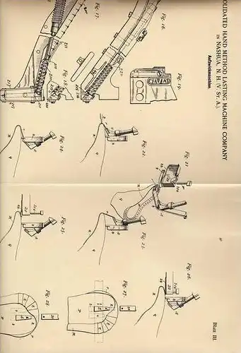 Original Patentschrift - Machine Comp. in Nashua , USA , 1891 , Aufzwickmaschine , Schuhe , Schuhmacher , Schuster !!!