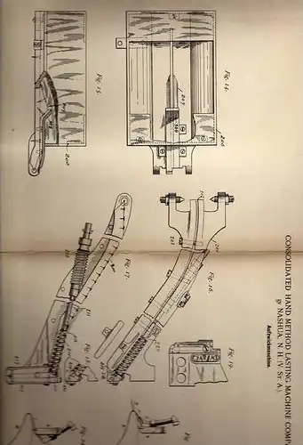 Original Patentschrift - Machine Comp. in Nashua , USA , 1891 , Aufzwickmaschine , Schuhe , Schuhmacher , Schuster !!!