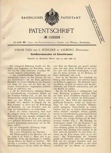 Original Patentschrift - J. Fals in Aalborg , Dänemark , 1898 , Erntemaschine für Kartoffeln , Kartoffel , Ernte !!!