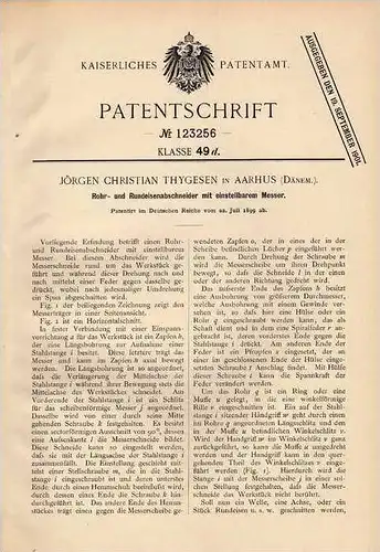 Original Patentschrift - J. Thygesen in Aarhus , 1899 , Rohrabschneider mit Messer !!!