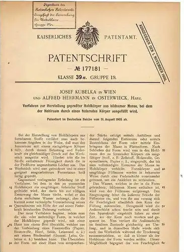 Original Patentschrift - A. Herrmann in Osterwieck i. Harz , 1905 , Herstellung gepreßter Hohlkörper !!!