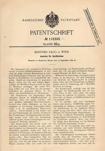 Original Patentschrift - M. Ragg in Wien , 1899 , Anstrich für Schiffsböden , Schiff , Schiffe , Boot !!!