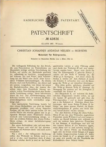Original Patentschrift - Ch. Nielsen in Horsens , 1887 , Webstuhl , Weberei , Weben !!!