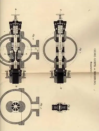 Original Patentschrift - G. Goepel in Merseburg , 1887 , Regulator  !!!