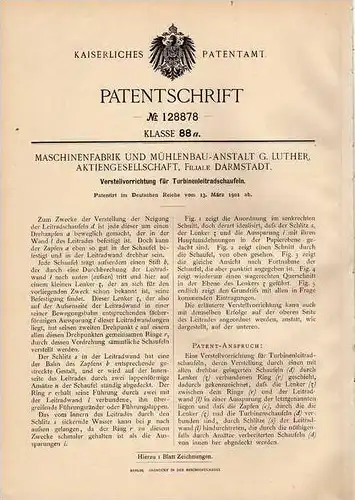 Original Patentschrift - Maschinen- und Mühlenbau AG in Darmstadt , 1901, Turbine , Leitschaufeln !!!