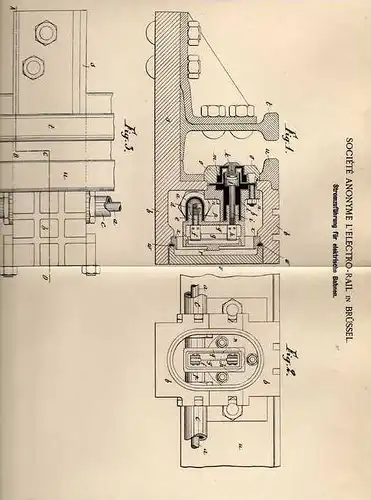 Original Patentschrift - L`Electro Rail in Brüssel , 1901, Eisenbahn , Strassenbahn , Stromzuführung !!!