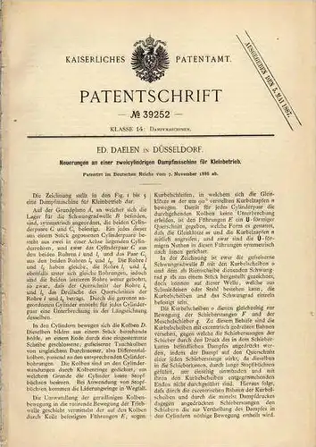 Original Patentschrift - zweicylindrige Dampfmaschine , 1886 ,E. Daelen in Düsseldorf !!!