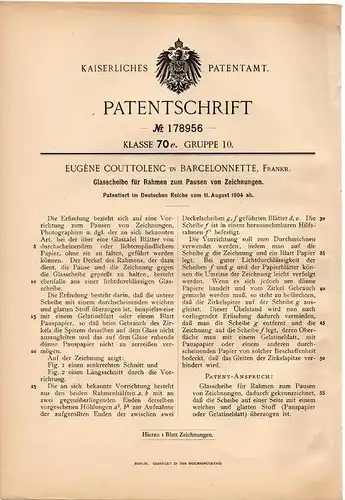 Original Patentschrift - E. Couttolenc in Barcelonnette , 1904 , Pausen von Zeichnungen , Glastafel !!!