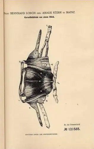 Original Patentschrift - B. Lorch in Mainz , 1899 , Korsett Leibbinde , Kleidung !!!