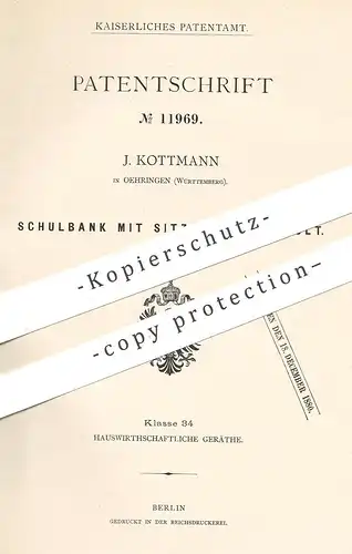 original Patent - J. Kottmann , Oehringen , 1880 , Schulbank mit Sitz u. Stehpult | Bank , Pult , Schule , Sitzbank !!!