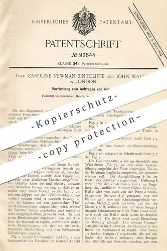 original Patent - Caroline Newman Bintcliffe , John Walker , London , England , 1896 , Auftragen von Klebstoff | Papier