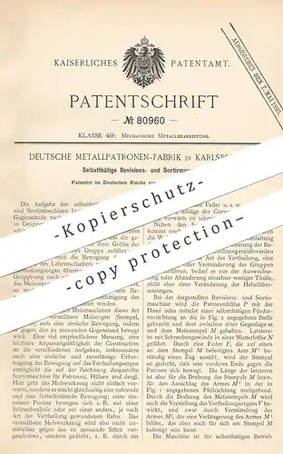 original Patent - Deutsche Metallpatronen Fabrik , Karlsruhe , 1894 , Revisions- und Sortiermaschine | Metall , Patronen