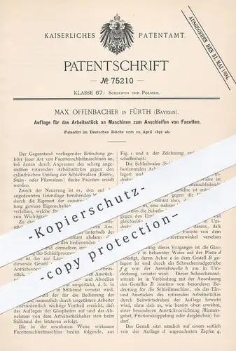 original Patent - Max Offenbacher , Fürth / Bayern , 1892 , Facetten - Schleifmaschine | Glas , Glaser , Facettenglas !