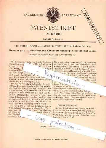 Original Patent  - Friedrich Loch und Adolph Deichsel in Zaborze / Zabrze O.-S. , 1881 , Bergbau !!!