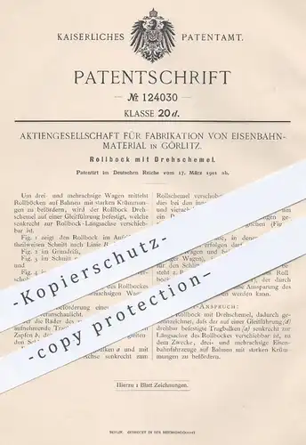 original Patent - AG für Fabrikation von Eisenbahnmaterial , Görlitz , 1901 , Rollbock mit Drehschemel | Eisenbahn !!!