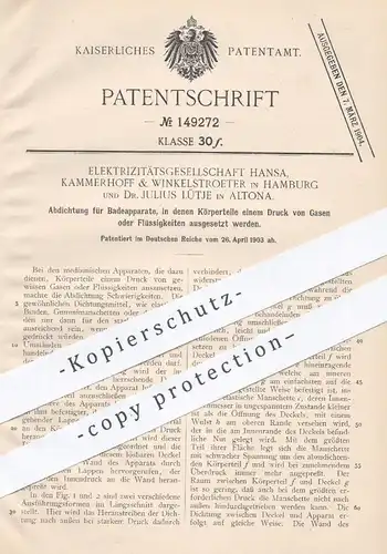 original Patent - Elektrizitätsges. Hansa Kammerhoff & Winkelstroeter , Hamburg und Dr. Julius Lütje , Altona | Dichtung