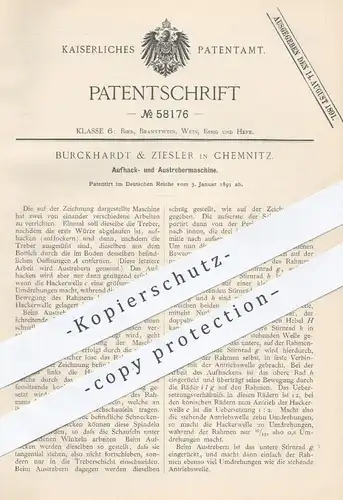 original Patent - Burckhart & Ziesler , Chemnitz , 1891 , Auflockern u. Austrebern von Bierwürze | Bier , Brauerei !!