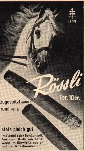 original Werbung - 1939 - Rössli Cigarren , Zigarren !!!