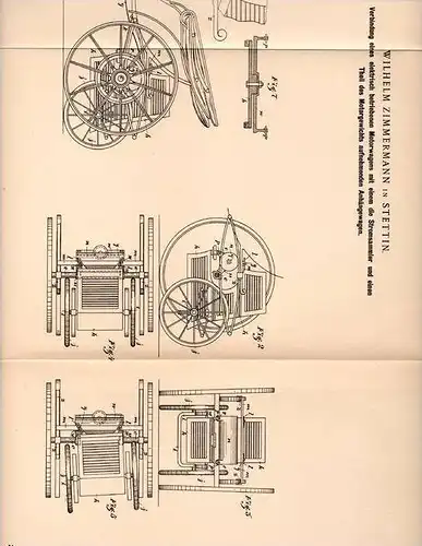 Original Patentschrift - elektrischer Motorwagen , Automobil , 1899 , W. Zimmermann in Stettin !!!