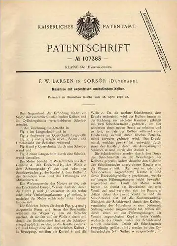 Original Patentschrift - F. Larsen in Korsör , Dänemark , 1898 , Maschine mit excentrisch umlaufendem Kolben !!!
