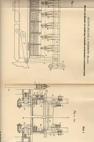 Original Patentschrift - O. Lecloux in Hodimont , 1900 , Textil - Druckmaschine , Verviers !!!