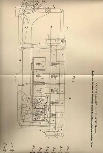 Original Patentschrift - O. Lecloux in Hodimont , 1900 , Textil - Druckmaschine , Verviers !!!