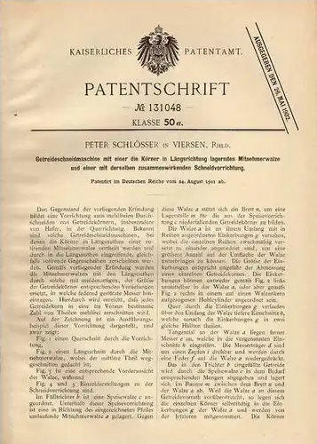 Original Patentschrift - P, Schlösser in Viersen , Rhld. , 1901 , Getreidemaschine , Landwirtschaft , Agrar  !!!