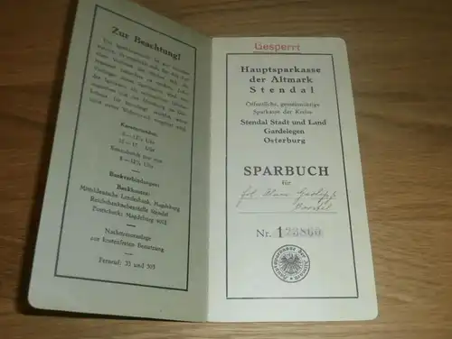 altes Sparbuch Stendal , 1935 - 1945 , Alma Borstel ,  Sparkasse , Bank !!!