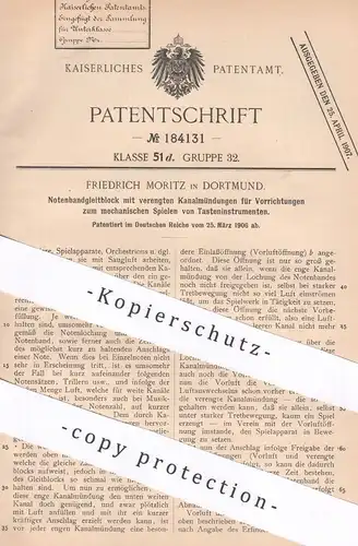 original Patent - Friedrich Moritz , Dortmund , 1906 , Notenbandgleitblock | Tasteninstrument | Klavier , Piano | Musik