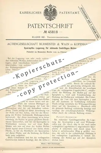 original Patent - AG Burmeister & Wain , Kopenhagen , Dänemark , 1888 , Spurzapfen - Lagerung für Zentrifugen - Wellen !
