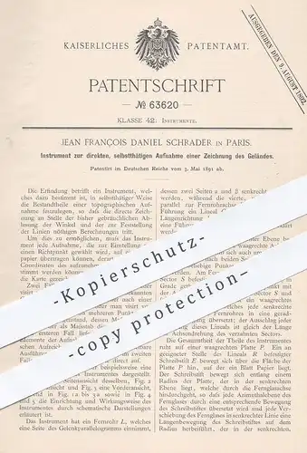 original Patent - Jean François Daniel Schrader , Paris Frankreich , 1891 , Aufnahme einer Gelände Zeichnung | Landkarte