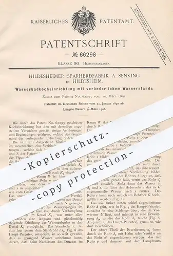 original Patent - Sparherdfabrik A. Senking , Hildesheim , 1892 , Wasserbadkocher | Wasserkocher , Wasser - Erwärmer !!!