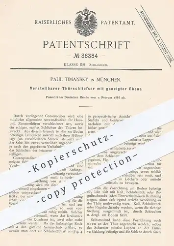 original Patent - Paul Timansky , München , 1886 , Verstellbarer Türschließer mit geneigter Ebene | Tür , Türen !!