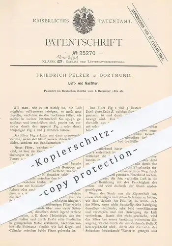 original Patent - Friedrich Pelzer , Dortmund , 1882 , Luftfilter , Gasfilter | Filter , Luft , Gas , Gase | Filtern !!