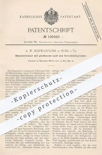 original Patent - A. W. Schwarzlose , Suhl , 1897 , Rückstoßlader | Gewehr , Gewehre , Waffe , Waffen , Jagd , Militär !